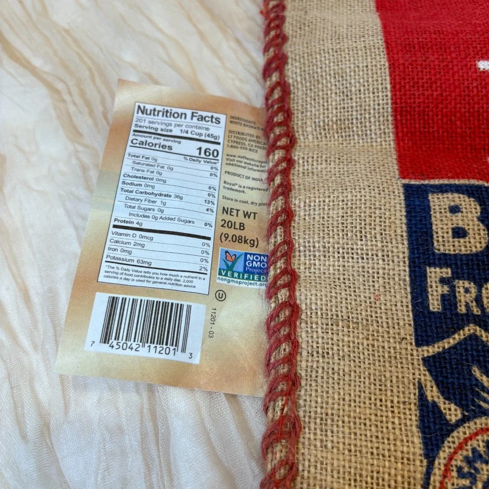 Purse Royal Basmati Rice Tote With Handles‎ and Zipper, Burlap Bag, 20 lb size